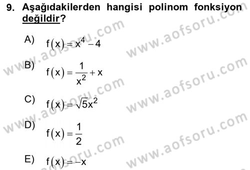 Matematik 1 Dersi 2023 - 2024 Yılı Yaz Okulu Sınav Soruları 9. Soru