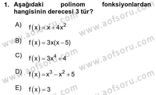 Matematik 1 Dersi 2024 - 2025 Yılı (Final) Dönem Sonu Sınav Soruları 1. Soru