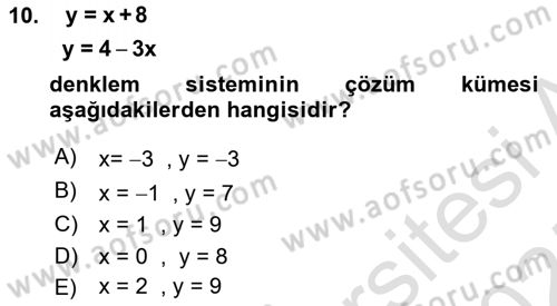 Matematik 1 Dersi 2024 - 2025 Yılı (Final) Dönem Sonu Sınav Soruları 10. Soru