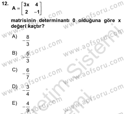Matematik 1 Dersi 2024 - 2025 Yılı (Final) Dönem Sonu Sınav Soruları 12. Soru