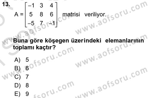 Matematik 1 Dersi 2024 - 2025 Yılı (Final) Dönem Sonu Sınav Soruları 13. Soru