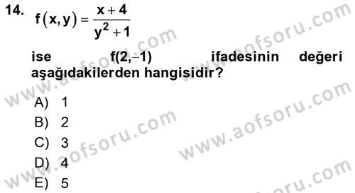 Matematik 1 Dersi 2024 - 2025 Yılı (Final) Dönem Sonu Sınav Soruları 14. Soru