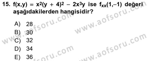 Matematik 1 Dersi 2024 - 2025 Yılı (Final) Dönem Sonu Sınav Soruları 15. Soru