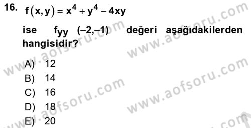 Matematik 1 Dersi 2024 - 2025 Yılı (Final) Dönem Sonu Sınav Soruları 16. Soru