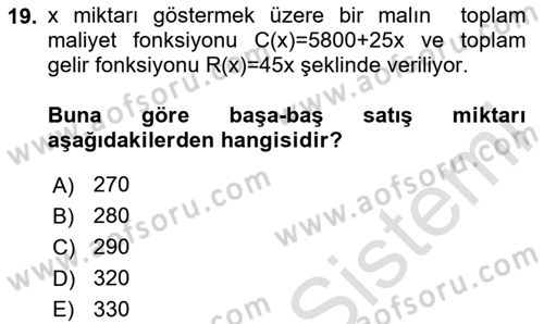 Matematik 1 Dersi 2024 - 2025 Yılı (Final) Dönem Sonu Sınav Soruları 19. Soru