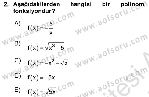 Matematik 1 Dersi 2024 - 2025 Yılı (Final) Dönem Sonu Sınav Soruları 2. Soru