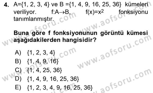 Matematik 1 Dersi 2024 - 2025 Yılı (Final) Dönem Sonu Sınav Soruları 4. Soru