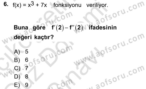 Matematik 1 Dersi 2024 - 2025 Yılı (Final) Dönem Sonu Sınav Soruları 6. Soru