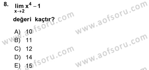 Matematik 1 Dersi 2024 - 2025 Yılı (Final) Dönem Sonu Sınav Soruları 8. Soru