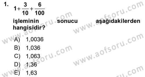 Matematik 1 Dersi 2024 - 2025 Yılı Yaz Okulu Sınav Soruları 1. Soru