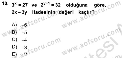 Matematik 1 Dersi 2024 - 2025 Yılı Yaz Okulu Sınav Soruları 10. Soru