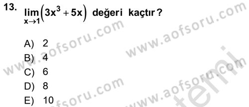 Matematik 1 Dersi 2024 - 2025 Yılı Yaz Okulu Sınav Soruları 13. Soru
