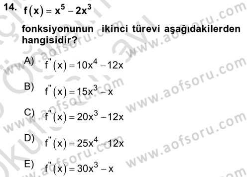 Matematik 1 Dersi 2024 - 2025 Yılı Yaz Okulu Sınav Soruları 14. Soru