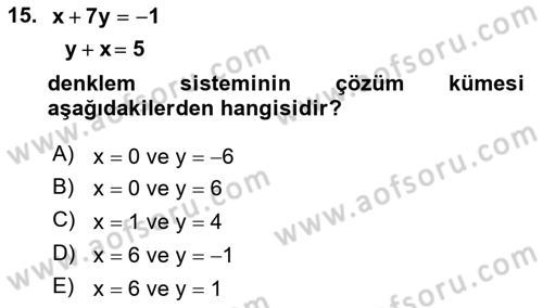 Matematik 1 Dersi 2024 - 2025 Yılı Yaz Okulu Sınav Soruları 15. Soru
