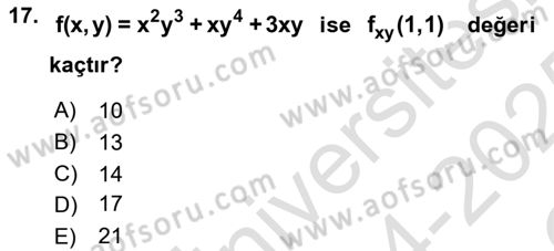 Matematik 1 Dersi 2024 - 2025 Yılı Yaz Okulu Sınav Soruları 17. Soru