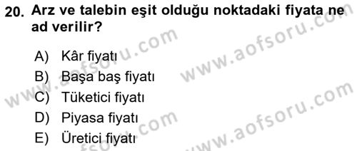 Matematik 1 Dersi 2024 - 2025 Yılı Yaz Okulu Sınav Soruları 20. Soru