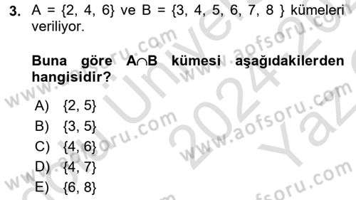 Matematik 1 Dersi 2024 - 2025 Yılı Yaz Okulu Sınav Soruları 3. Soru