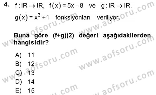 Matematik 1 Dersi 2024 - 2025 Yılı Yaz Okulu Sınav Soruları 4. Soru