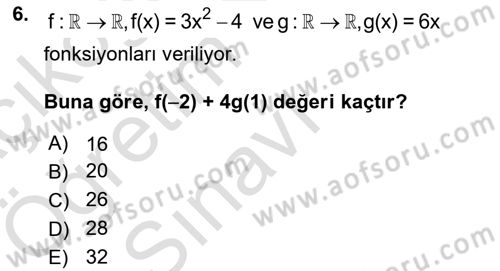 Matematik 1 Dersi 2024 - 2025 Yılı Yaz Okulu Sınav Soruları 6. Soru