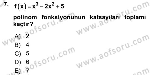 Matematik 1 Dersi 2024 - 2025 Yılı Yaz Okulu Sınav Soruları 7. Soru