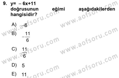 Matematik 1 Dersi 2024 - 2025 Yılı Yaz Okulu Sınav Soruları 9. Soru