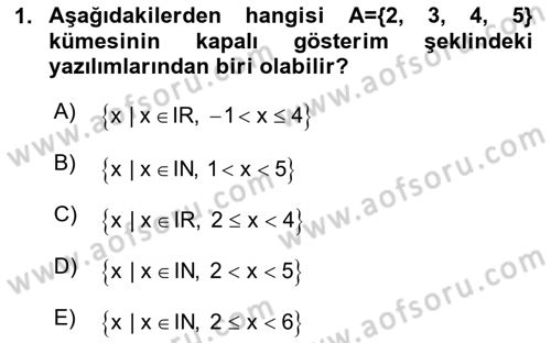Matematik 1 Dersi 2025 - 2026 Yılı (Vize) Ara Sınav Soruları 1. Soru