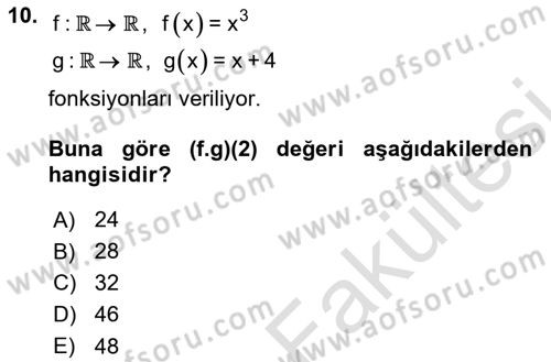 Matematik 1 Dersi 2025 - 2026 Yılı (Vize) Ara Sınav Soruları 10. Soru