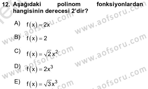 Matematik 1 Dersi 2025 - 2026 Yılı (Vize) Ara Sınav Soruları 12. Soru