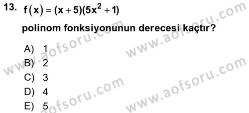 Matematik 1 Dersi 2025 - 2026 Yılı (Vize) Ara Sınav Soruları 13. Soru