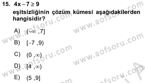 Matematik 1 Dersi 2025 - 2026 Yılı (Vize) Ara Sınav Soruları 15. Soru
