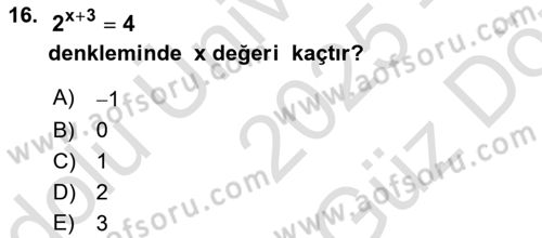 Matematik 1 Dersi 2025 - 2026 Yılı (Vize) Ara Sınav Soruları 16. Soru