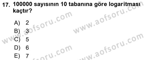 Matematik 1 Dersi 2025 - 2026 Yılı (Vize) Ara Sınav Soruları 17. Soru