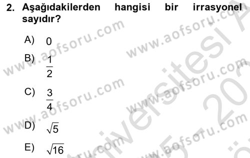 Matematik 1 Dersi 2025 - 2026 Yılı (Vize) Ara Sınav Soruları 2. Soru