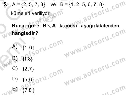 Matematik 1 Dersi 2025 - 2026 Yılı (Vize) Ara Sınav Soruları 5. Soru