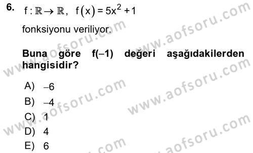 Matematik 1 Dersi 2025 - 2026 Yılı (Vize) Ara Sınav Soruları 6. Soru