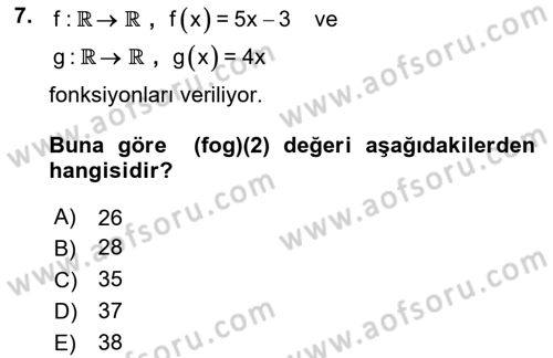 Matematik 1 Dersi 2025 - 2026 Yılı (Vize) Ara Sınav Soruları 7. Soru