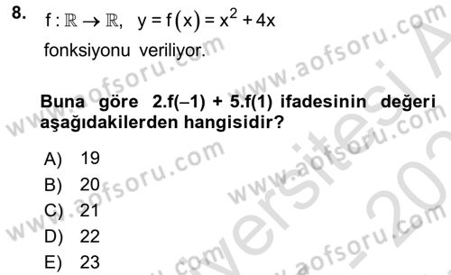 Matematik 1 Dersi 2025 - 2026 Yılı (Vize) Ara Sınav Soruları 8. Soru