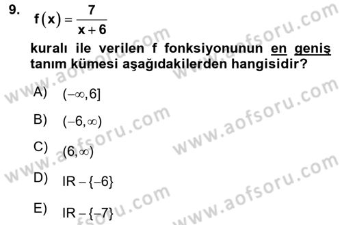 Matematik 1 Dersi 2025 - 2026 Yılı (Vize) Ara Sınav Soruları 9. Soru