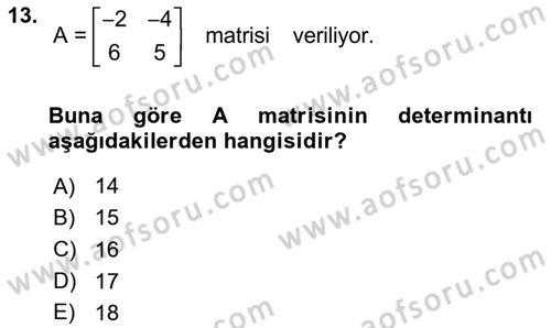 Matematik 1 Dersi 2025 - 2026 Yılı (Final) Dönem Sonu Sınav Soruları 13. Soru