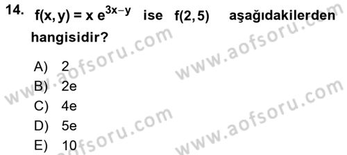 Matematik 1 Dersi 2025 - 2026 Yılı (Final) Dönem Sonu Sınav Soruları 14. Soru