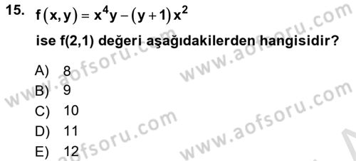 Matematik 1 Dersi 2025 - 2026 Yılı (Final) Dönem Sonu Sınav Soruları 15. Soru