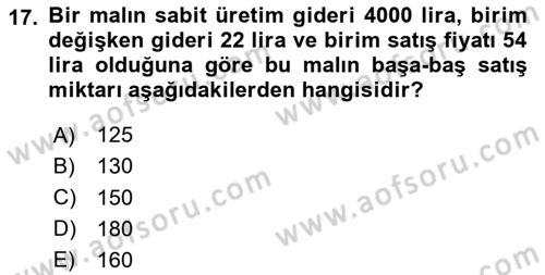 Matematik 1 Dersi 2025 - 2026 Yılı (Final) Dönem Sonu Sınav Soruları 17. Soru