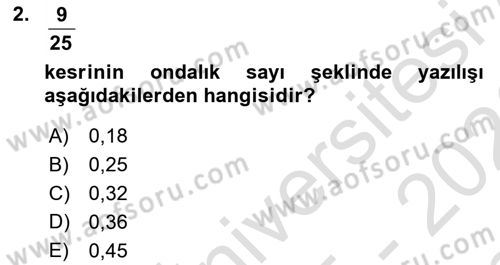 Matematik 1 Dersi 2025 - 2026 Yılı (Final) Dönem Sonu Sınav Soruları 2. Soru