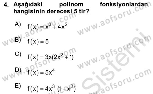 Matematik 1 Dersi 2025 - 2026 Yılı (Final) Dönem Sonu Sınav Soruları 4. Soru