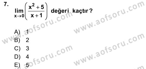 Matematik 1 Dersi 2025 - 2026 Yılı (Final) Dönem Sonu Sınav Soruları 7. Soru