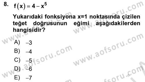 Matematik 1 Dersi 2025 - 2026 Yılı (Final) Dönem Sonu Sınav Soruları 8. Soru