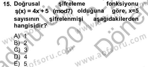 Matematik 2 Dersi 2012 - 2013 Yılı (Final) Dönem Sonu Sınavı 15. Soru
