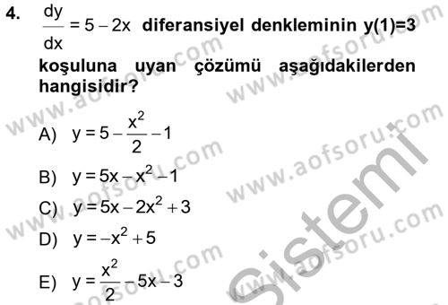Matematik 2 Dersi 2012 - 2013 Yılı (Final) Dönem Sonu Sınav Soruları 4. Soru