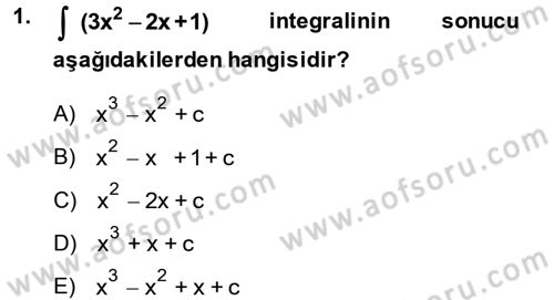 Matematik 2 Dersi 2013 - 2014 Yılı (Vize) Ara Sınav Soruları 1. Soru