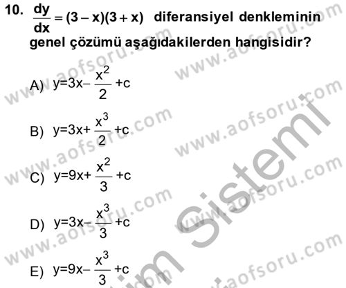 Matematik 2 Dersi 2013 - 2014 Yılı (Vize) Ara Sınav Soruları 10. Soru